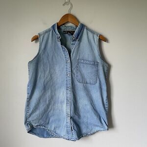 NY Line Vintage 1990's Blue Denim 100% Cotton Tank Top Collar Women Size Medium
